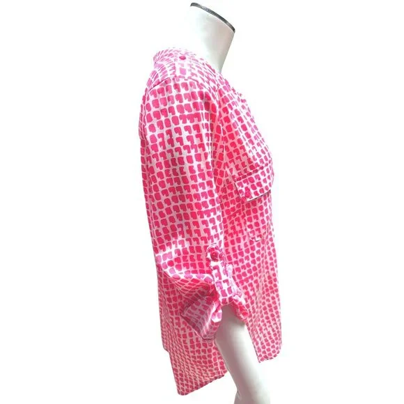 Collective Concepts Medium Pink White Hearts Patterned Blouse Long Sleeve All Po - Picture 4 of 7